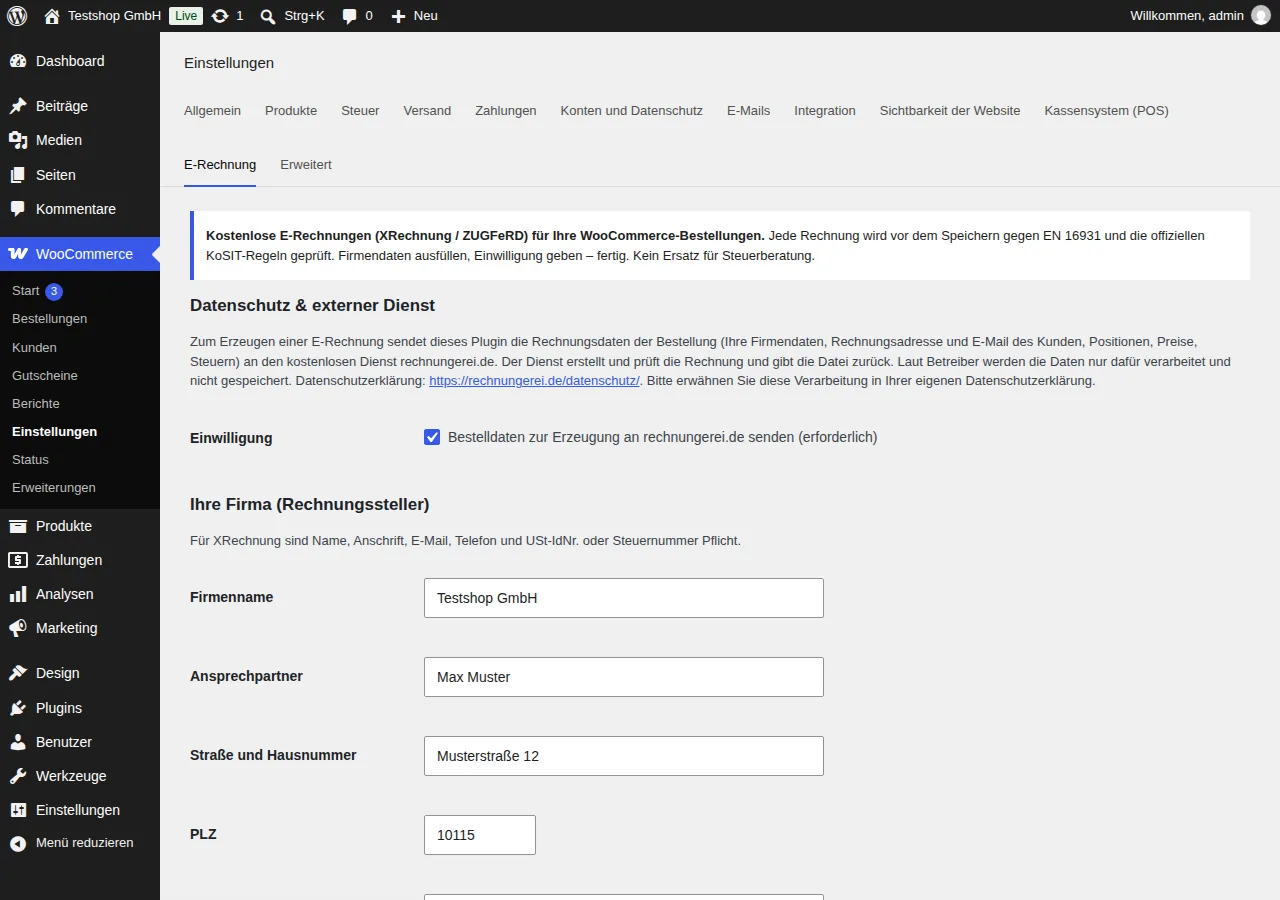 Einstellungen des Plugins in WooCommerce